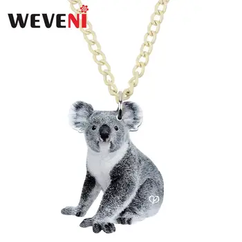

WEVENI Acrylic Cute Gray Australian Koala Necklace Pendant Chain Collar Fashion Animal Jewelry For Women Girls Charms Party Gift