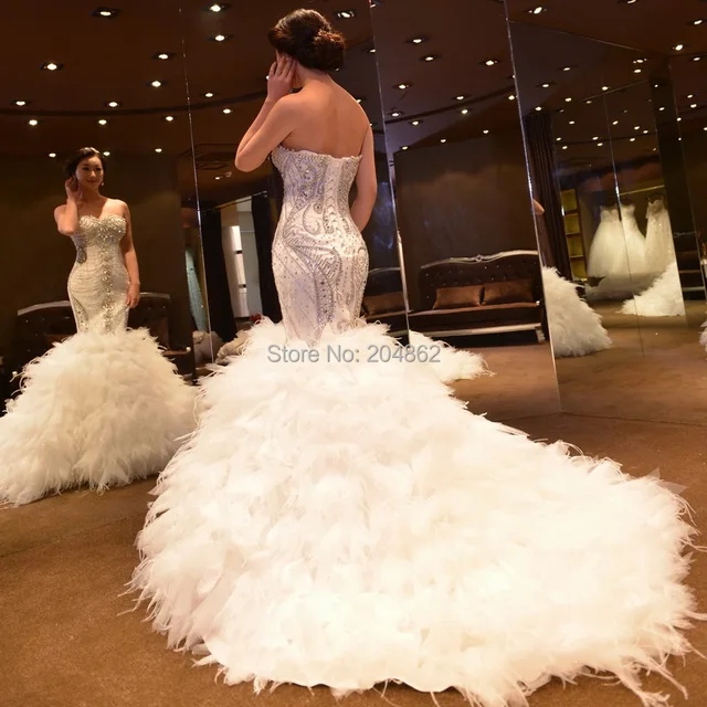 2017 Amazing Luxury Top Slim Waist Crystal Rhinestone Mermaid 2017 Amazing Luxury Top Slim Waist Crystal Rhinestone Mermaid Wedding Dress Fishtail Bridal Gown With