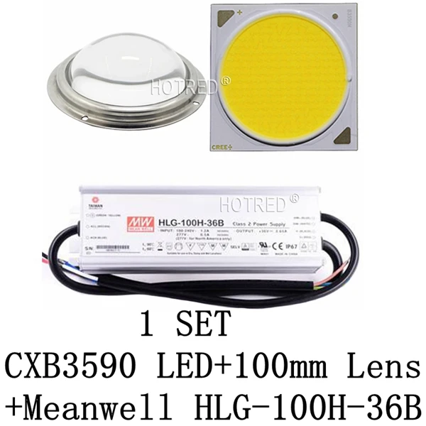 Cree COB CXB3590 CXB 3590 led лампа для выращивания 3000 K/3500 K/5000 K CD Bin 80 CRI 36V cob led лампа для выращивания медицинских растений - Испускаемый цвет: Led.100W Driver.Lens