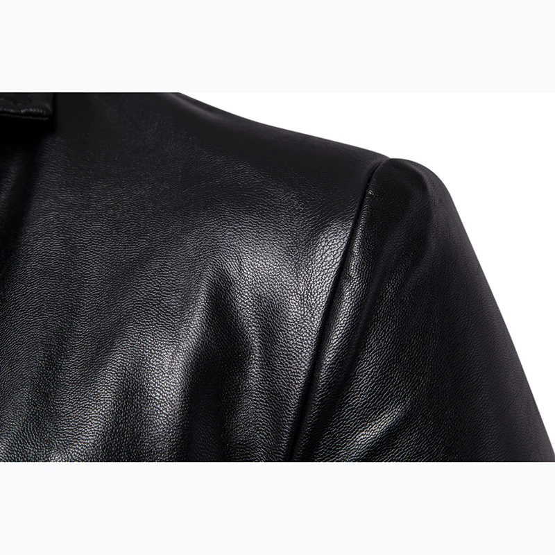 Размер M-5XL, мужские деловые повседневные кожаные украшения с карманами, новые осенние и зимние костюмы, пальто с отложным воротником, кожаная куртка