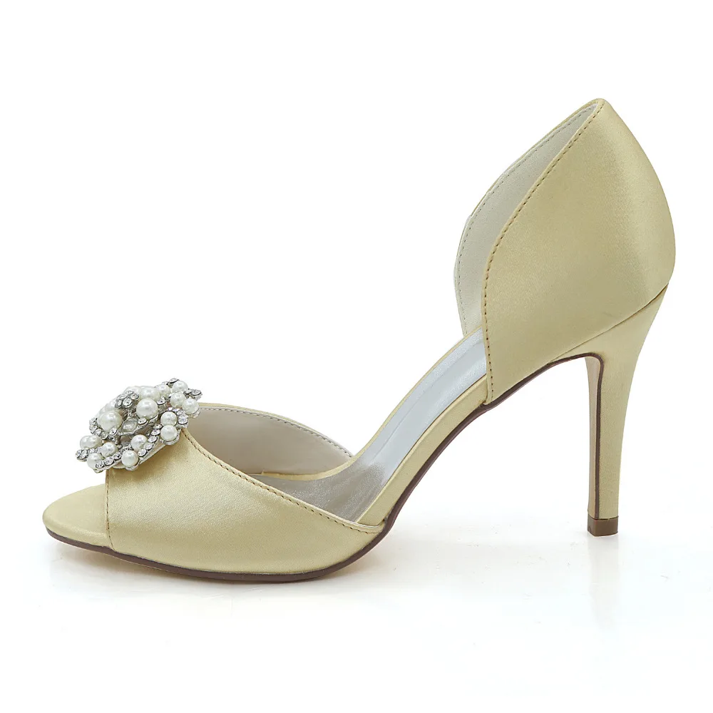 Атласные туфли лодочки с открытым носком и жемчугом|pumps heels|shoes bridalopen toe |