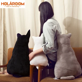 

Cat Shape Plush Cushion Comfortable Cushion Pillow Back Shadow Black Grey Kids Gift Solid Color Cat Shape Pillow Toys Cushion