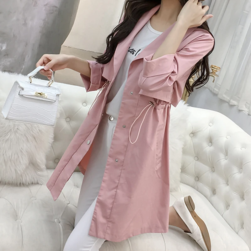 

Female Korean Slim Coat Windbreaker Women Fashion Long Sleeve Jacket Casual Turn-down Collar Single-breasted Jacket Abrigo Mujer