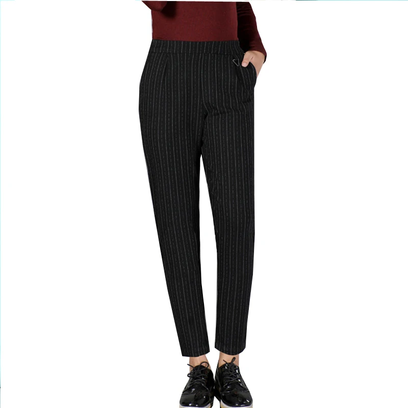 Высокое качество в полоску деловой костюм Штаны плюс Размеры M-5XL женские шаровары Штаны черные брюки офисные рабочая одежда Штаны 2018 Femme
