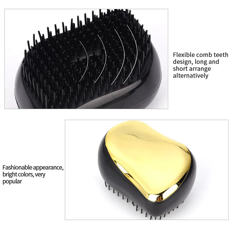 Portable Plastic Quick Detangling Comb Scalp Massage Comb Shampoo Shower Brush Electroplate Massage Comb Salon Hair Styling Tool