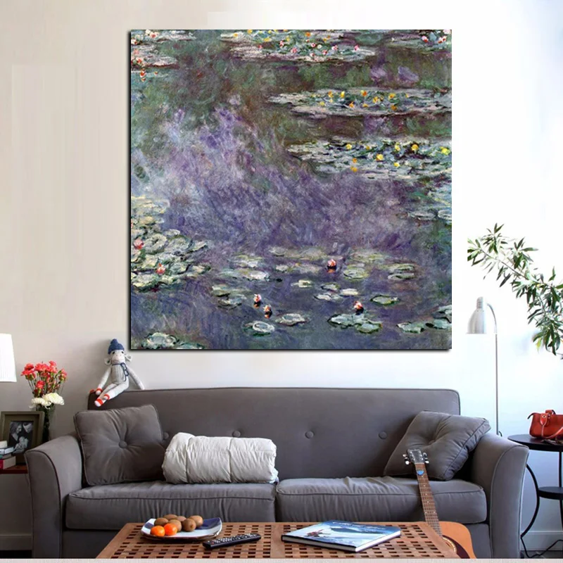 Print Canvas Wall Art Claude Monet Waterlilies Lotus Impressionist Landscape Oil Painting Poster Sofe Picture for Living Room (2)