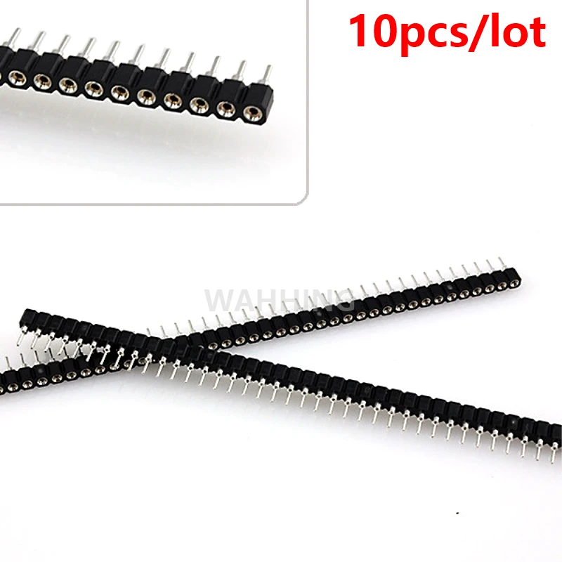 10pcs 40Pin Single Row Round Hole Straight Female Connector 1*40 Pin 2.54mm Pitch Header Socket Strip for BreadBoard HY1233*10 10 pair 40 pin 2 54mm male female sil socket row strip pcb connector