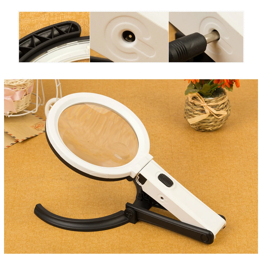 

Handheld Foldable Loupe Portable 10 LED Light Magnifier Magnifying Glass with Light Lens Table Desk-type Lamp 2 x 120mm 5x 28mm