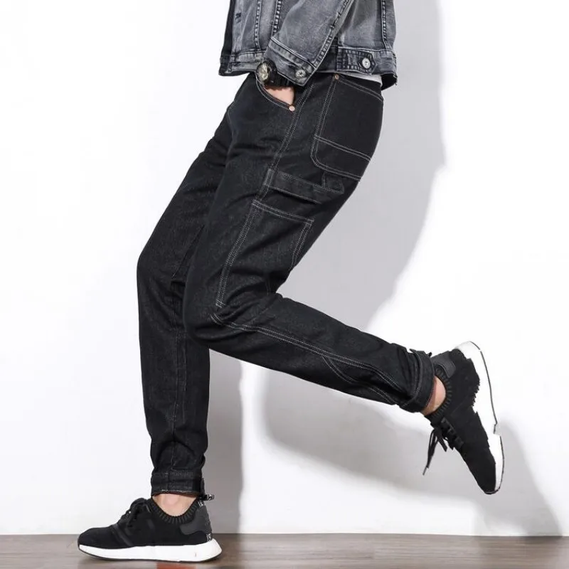 Mens Black Denim Jeans Fashion Harem Pants Baggy Casual Homme Trousers Cotton Solid Straight Jeans Hip Hop Designer Mens Jeans