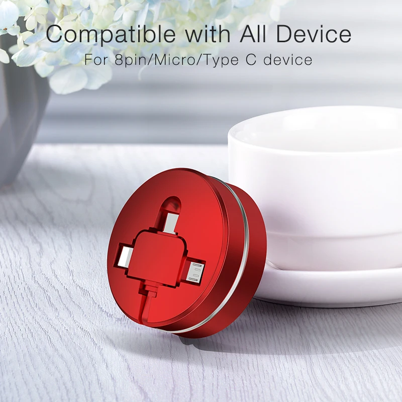Cafele 3 in 1 Micro USB Type C 8 Pin USB Cable for iPhone X 8 7 6 Cross Design Retractable 100cm USB Cable for Xiaomi Huawei