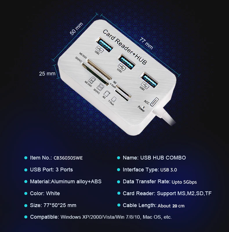 Micro USB хаб 3.0 Combo 3 Порты card reader высокое Скорость USB разветвитель All In One USB 3.0 концентратор или компьютер Интимные аксессуары Тетрадь