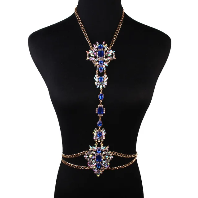 2017 Fashion Long Chain Necklace Luxury Crystal Women Maxi Rhinestone
