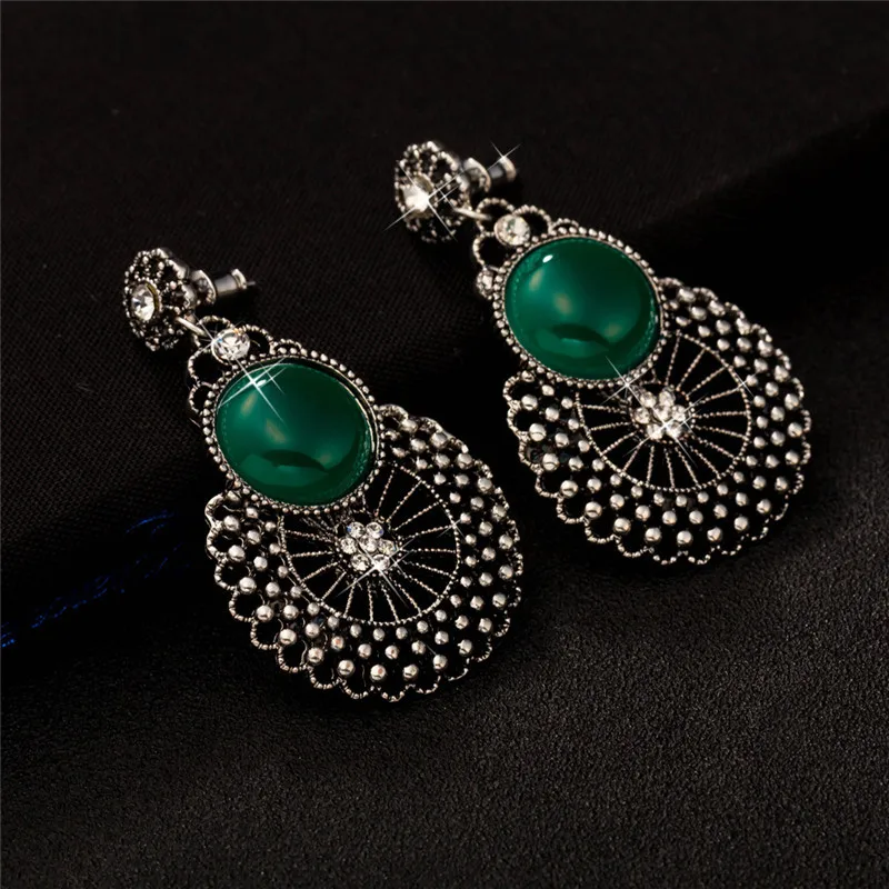 

Bohemia Big Circle Hanging Stud Earrings For Women Silver Color Vintage Jewelry Female Chandelier Earrings oorbellen