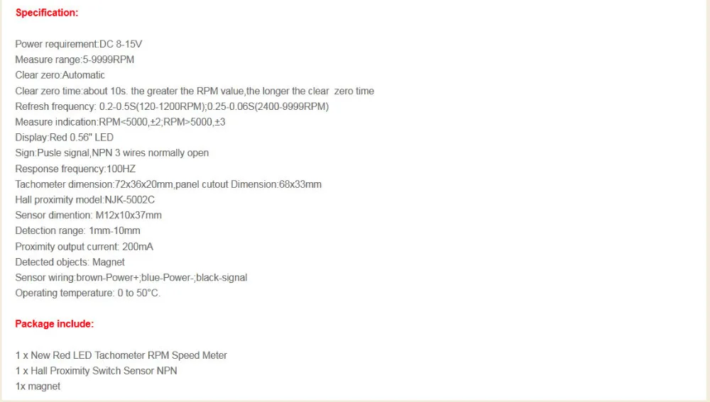 Красный светодиодный Тахометр RPM speed Meter+ датчик приближения Холла NPN