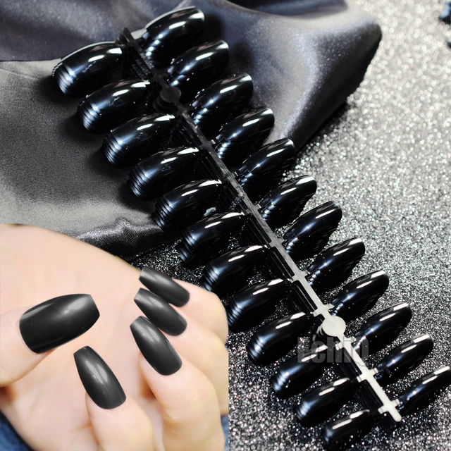 100sets Black Ballerina Coffin Nails False Nail Full Cover Flat