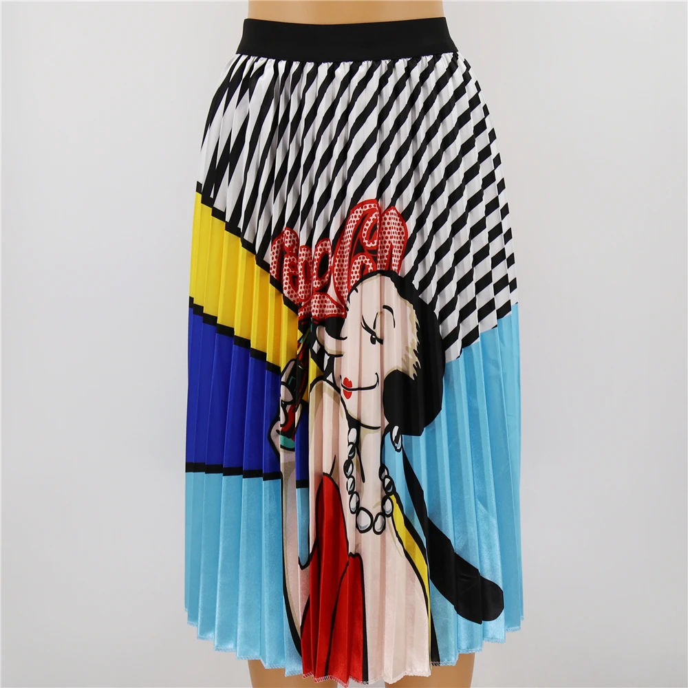 

Fashion Summer Patterns Character Skirt Waist Skirt Women Elastic Waist Spring Cartoon Pleated Long Skirts Female