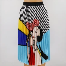 Fashion Summer Patterns Character Skirt Waist Skirt Women Elastic Waist Spring Cartoon Pleated Long Skirts Female elastic waist crinkle flowy skirt