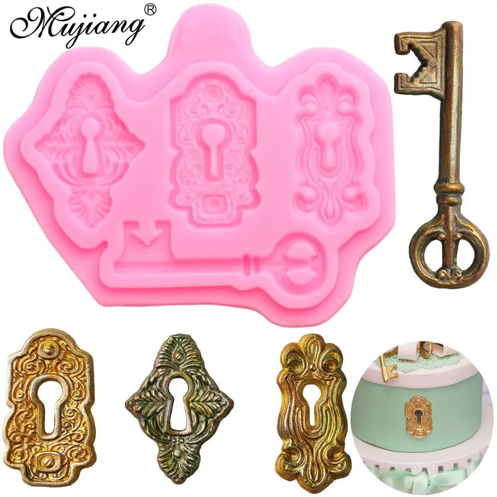 

Vintage Lock Key Silicone Molds Cupcake Topper Fondant Mold DIY Wedding Cake Decorating Tools Candy Chocolate Gumpaste Moulds
