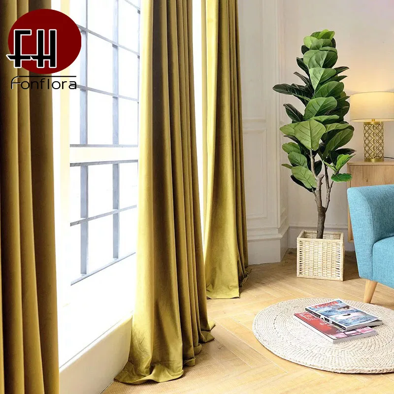 

Thick Blackout Velvet Curtains For Living Room Bedroom Olive Gold High Quality Soft Touch Customized Window Curtains Home Decor