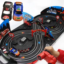1:43 Hand version Electric rail car track set double RC racing kids toys for children boys gift brinquedos juguetes diecast