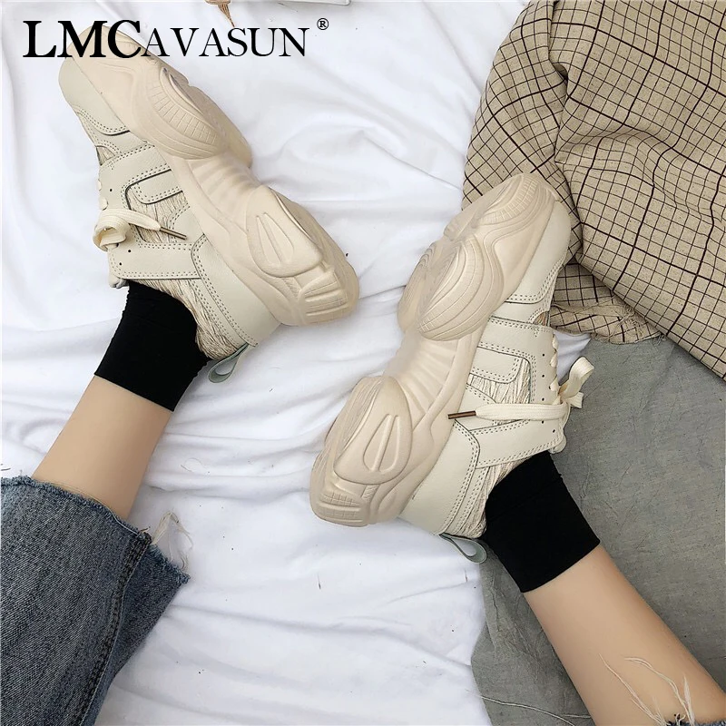 

LMCAVASUN New Breathable Chunky Platform Sneakers Women Leather Shoes Woman Trendy Trainers Female Shoes Basket Female
