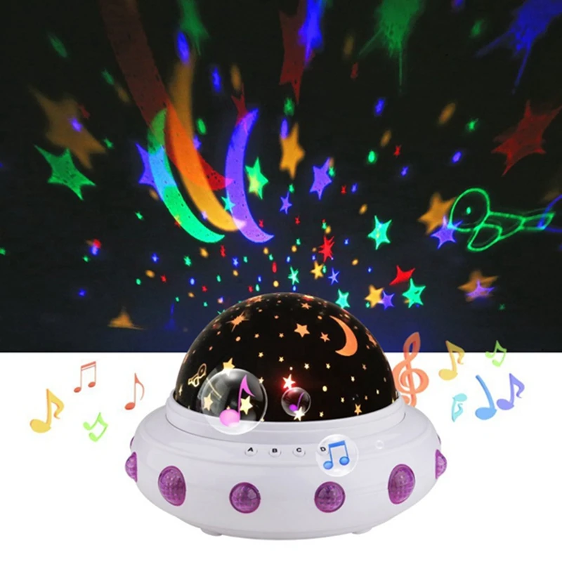 НЛО форма музыка звездная звезда Миньоны проекционный ночной Светильник Романтический вращающийся светодиодный USB Батарея настольная лампа для ребенка Дети спящие