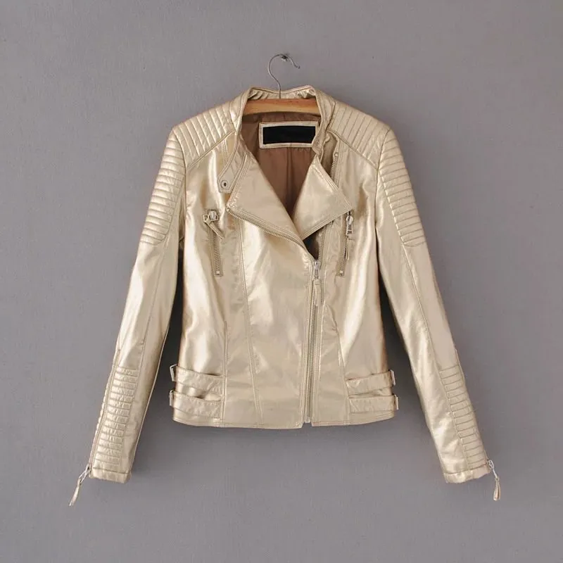 

2018 Spring Autumn Fashion Good Quality Ladies Basic Jacket Street Women Short PU Leather Jacket Casual Coat
