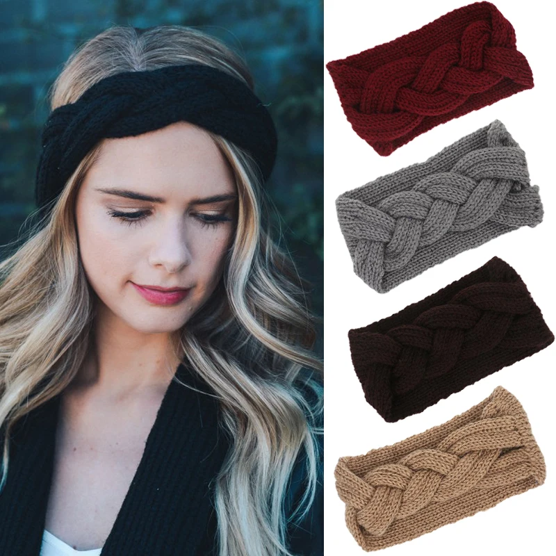 

1 pc Warm Winter Female Women Knitted Thick Headwrap Fashion Style Cross Headband Hair Accessories Girls Woolen Crochet Headhoop