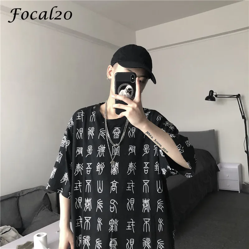 

Focal20 Harajuku Full Letter Print Female T Shirts Top Tees Crew Neck Short Sleeve Summer Spring Loose Women T-shirts T Shirt
