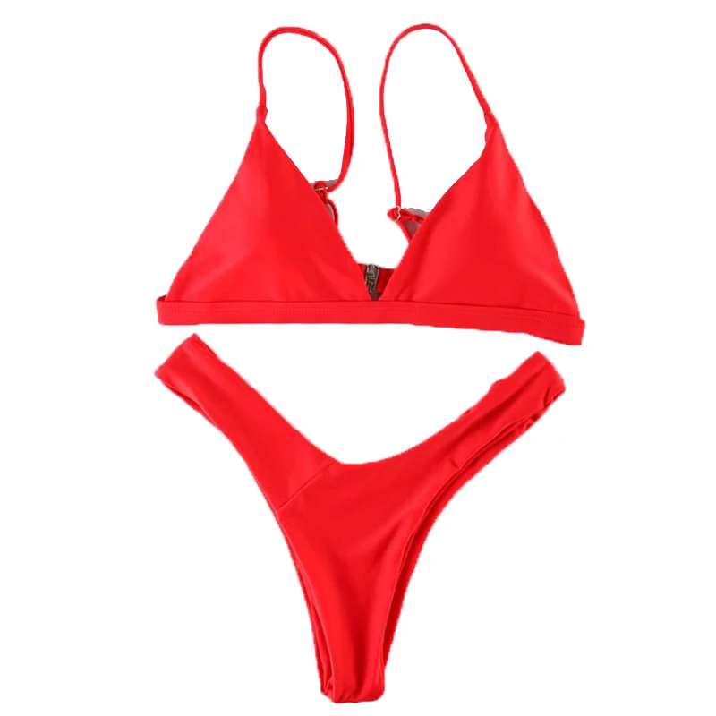 Bikini-Halter-Summer-two-piece-Red-Deep-V-Swimwear-Women-Set-Push-up ...
