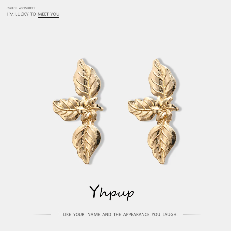 

Yhpup Stylish Zinc Alloy Vintage Leaf Stud Earrings Personality Plant Gold Statement Earrings for Women Party Jewelry Gift 2019