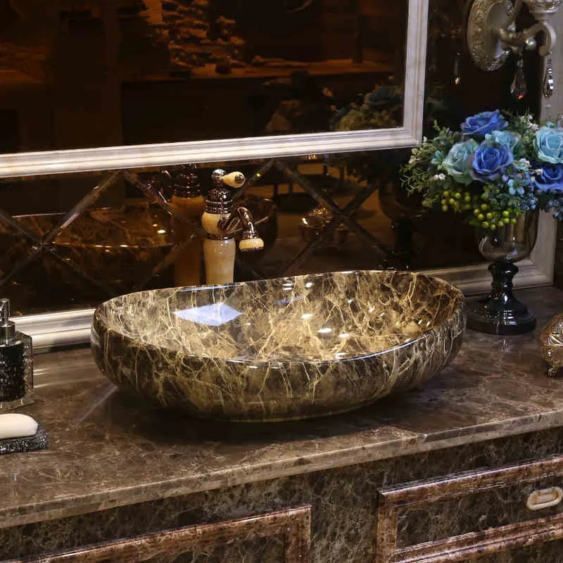 Europe Style Handmade Countertop Ceramic Bathroom Basin Bathroom wash basin bathroom sink painted   (5)