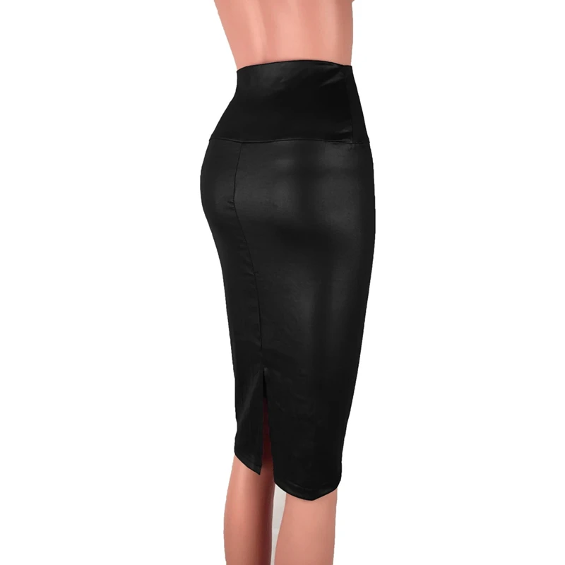 CHSDCSI Pencil Skirts Women PU Leather Skirt Solid Color High Waist Slim Hip Vintage Long Open Slit Clubwear Bodycon Sexy Skirt