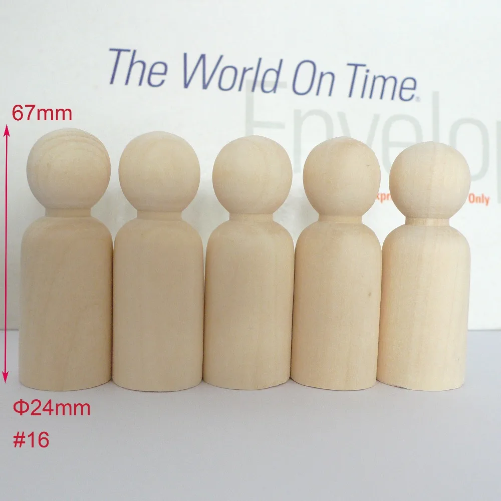 

10pcs 67mm High Ready for Paint Unfinished DIY Solid Wooden Peg Doll Female
