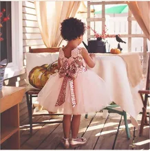 Baby Girl Dress Christening Gown Sequin Big Bow Infant Summer Dress for Birthday Party Sleeveless Princess Lace vestido infantil