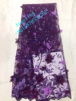 

New arrive 3D flowers French Lace Fabric Good Quality Embroidered Tulle Lace Fabric with beads and sequins BZL-75257