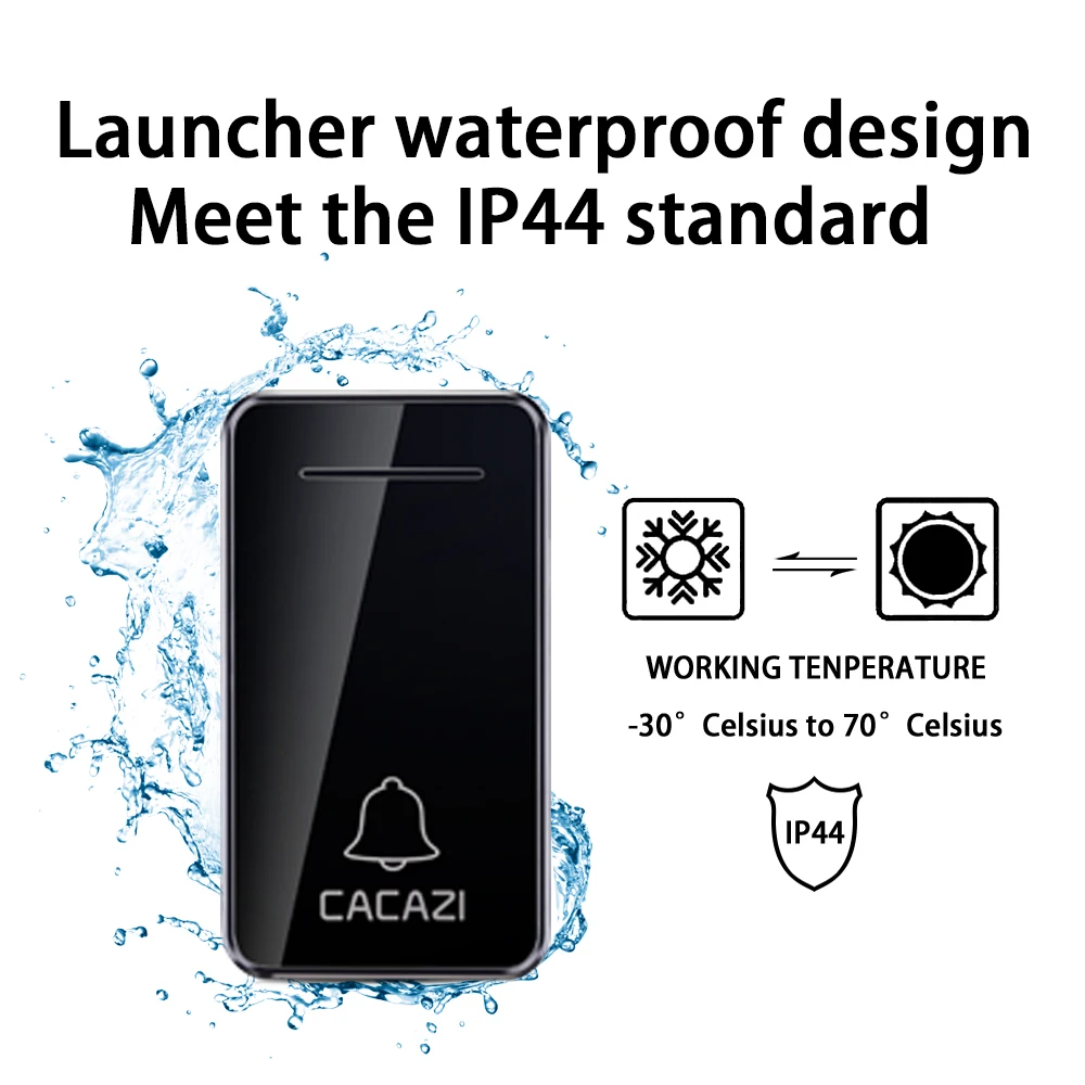 CACAZI Self-powered Waterproof Wireless Doorbell No Battery LED Light 200M Home Cordless Bell EU Plug 1 2 Button 1 2 Receiver CACAZI Self-powered Waterproof Wireless Doorbell No Battery LED Light 200M Home Cordless Bell EU Plug 1 2 Button 1 2 Receiver