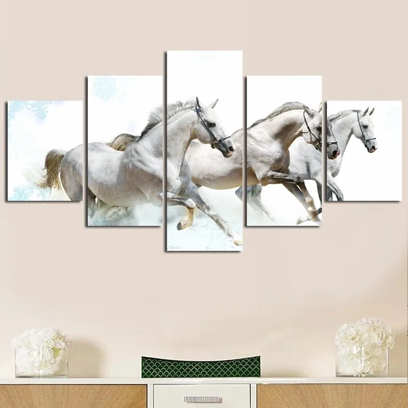 HD-Canvas-Prints-Home-Decor-Wall-Art-Painting-White-Running-Horse-Modern-Art-5PCS-No-Frames (1)