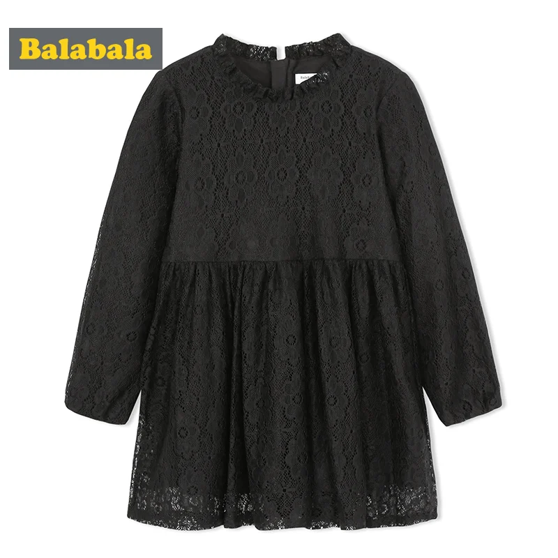 

Balabala girls dresses black lace brief Casual Dress for children spring 2018 clothing girl fashion Dress elegant for princess