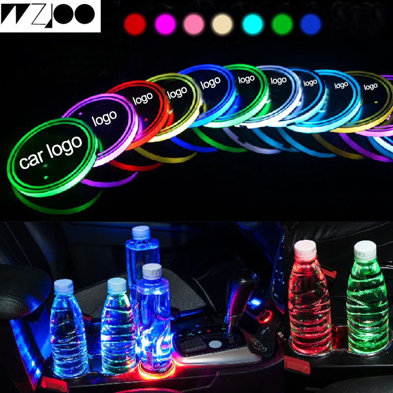 Ford T-MIX 2 Pezzi LED Car Logo Cup Holder Pads 7 Colori Changing USB Charging Mats Bottle Coasters Car Atmosphere Lamps 