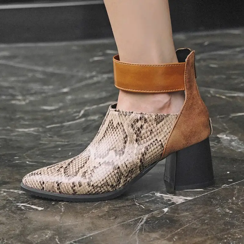 cut out snakeskin booties