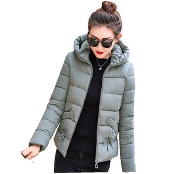 

Parkas mujer 2018 New Women Winter Short Jacket Coat Female Slim Wadded Jacket with Hooded Ladies Cotton Padded Parka Coat F763