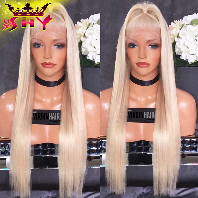 

10A Virgin Brazilian Silky Straight Glueless Full Lace Human Hair Wigs Pure Blonde Color #613 Long Full Lace Wig For White Women