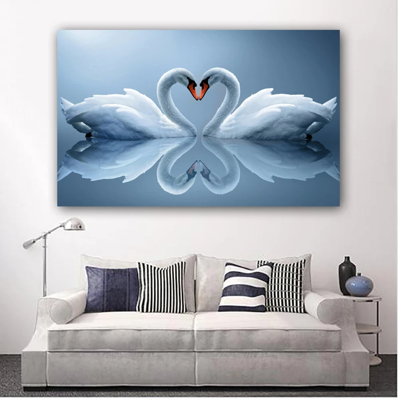 

RELIABLI ART Posters And Prints White Awan Bird Animal Pictures Canvas Painting Decorative Wall Art Pictures For Living Room