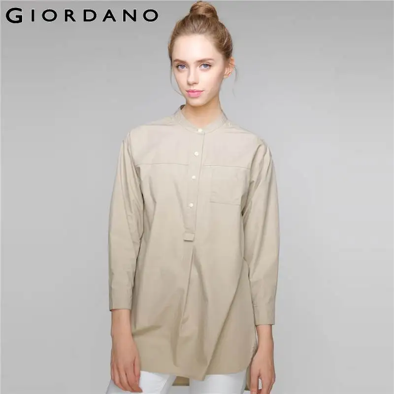 Giordano Women Blouse Brand Long Shirt Long Sleeve Blouses