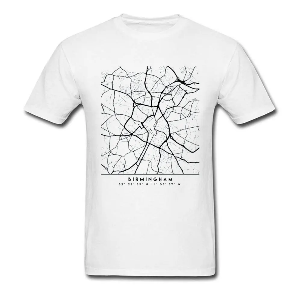 Hip Hop Geek Unique T-shirts Crew Neck Cotton Fabric Mens Tops & Tees Short Sleeve NEW YEAR DAY Unique Tee-Shirts BIRMINGHAM ENGLAND BLACK CITY STREET MAP ART white