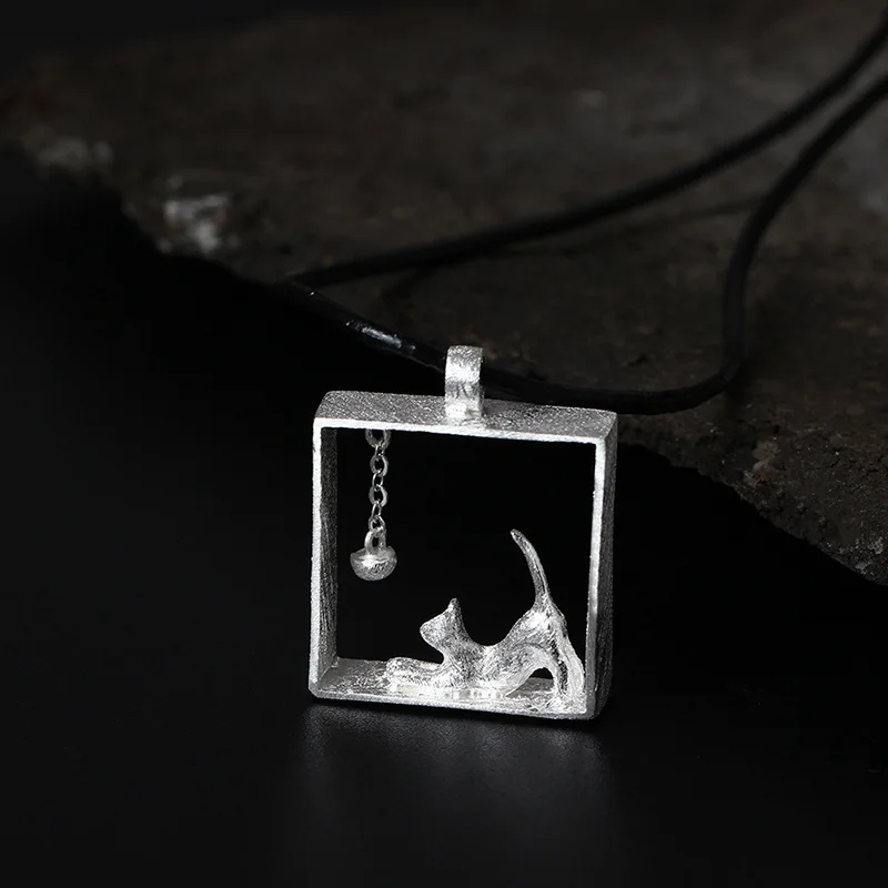 cat ball necklace 100% 925 Sterling silver nacklace Jewellery Clavicle chain pendant charms chocker women girl gift