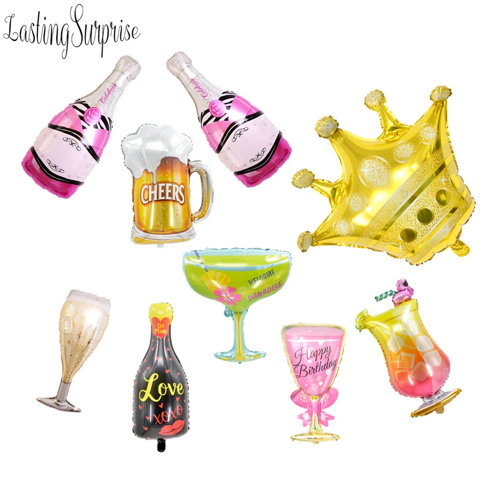 

1pcs Champagne Wine Cup Whiskey Bottle Balloon 30 Years Old Happy Birthday Party Decor Aged To Perfection Gold King Crown