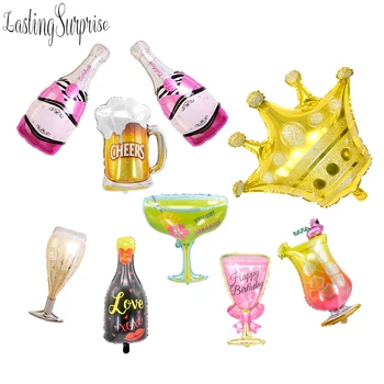 

1pcs Champagne Wine Cup Whiskey Bottle Balloon 30 Years Old Happy Birthday Party Decor Aged To Perfection Gold King Crown