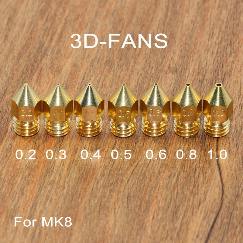 1 шт. 3D-принтеры латунь Медь насадка смешанные размеры 0,2/0,3/0,4/0,5/0,6/0,8/1,0 экструдер печатающей головки для 1,75 мм/3,0 мм MK8 Makerbot